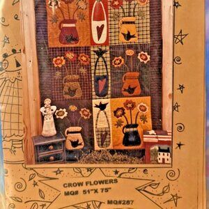Quilting Crow Flowers Pattern 51" X 75" Wall Quilt By Memes Quilts MQ287 VTG